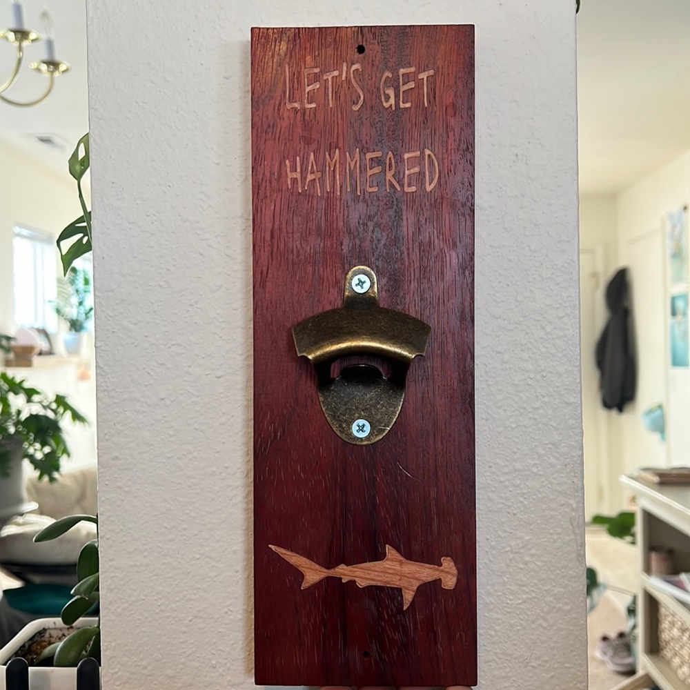 Handcrafted wooden bottle opener